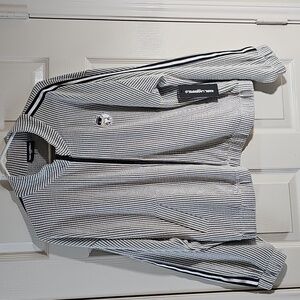 Karl Lagerfeld Women's Monochrome Seersucker Choupette Striped Jacket Large